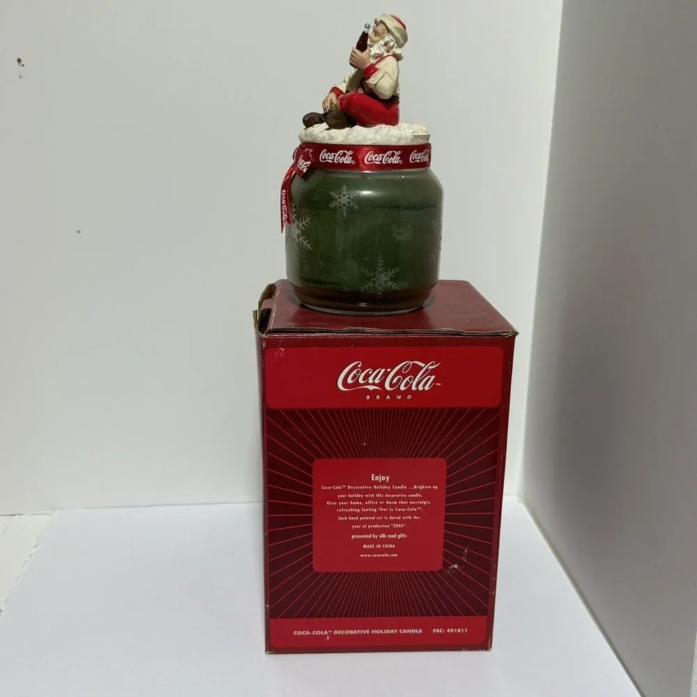 New Coca-Cola Coke Santa Candle Topper With Scented Jar Candle Open Box Unused